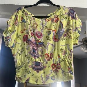 Anthropologie Floral Bird Print Women's Top - Yellow